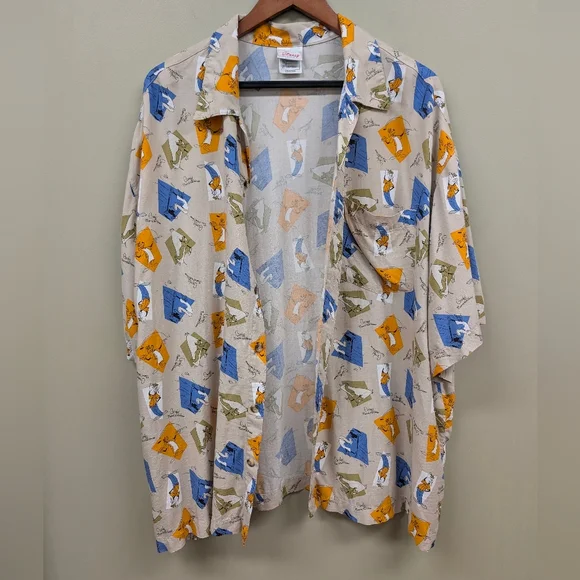 Vintage Disney Store Rayon Goofy Man Of The House Hawaiian Button Front Shirt XL - Picture 2 of 8